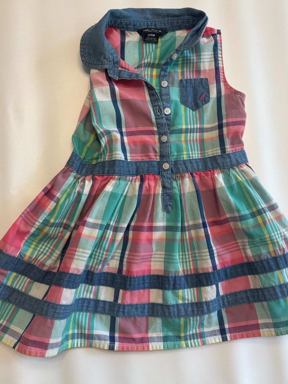 Nautica Plaid Sleeveless Dress in Pink, Teal, Blue and Green